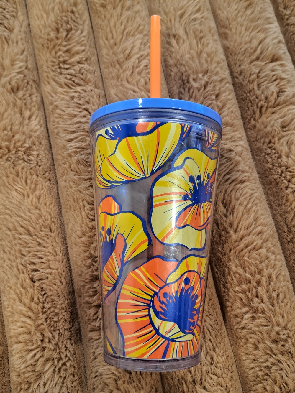 Starbucks Poppy Flower Floral Cold Cup Tumbler 16 oz w/Lid And Straw